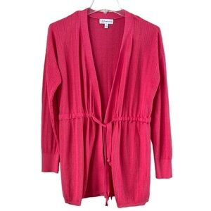 Neiman Marcus open cardigan with tie at waist long sleeves coral color size S